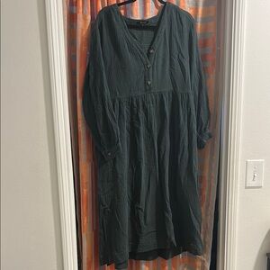 Madewell Green Pleated Bishop Sleeve Dress